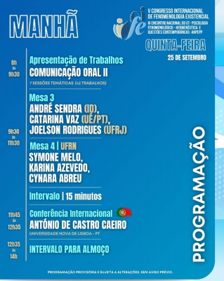 V CIFE - Programação prévia
