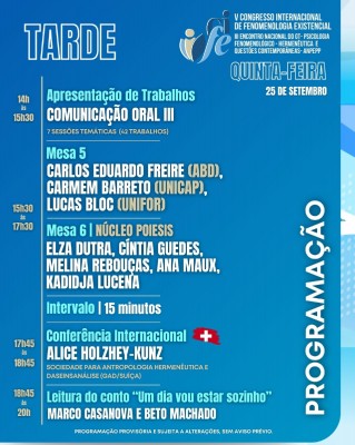 V CIFE - Programação prévia